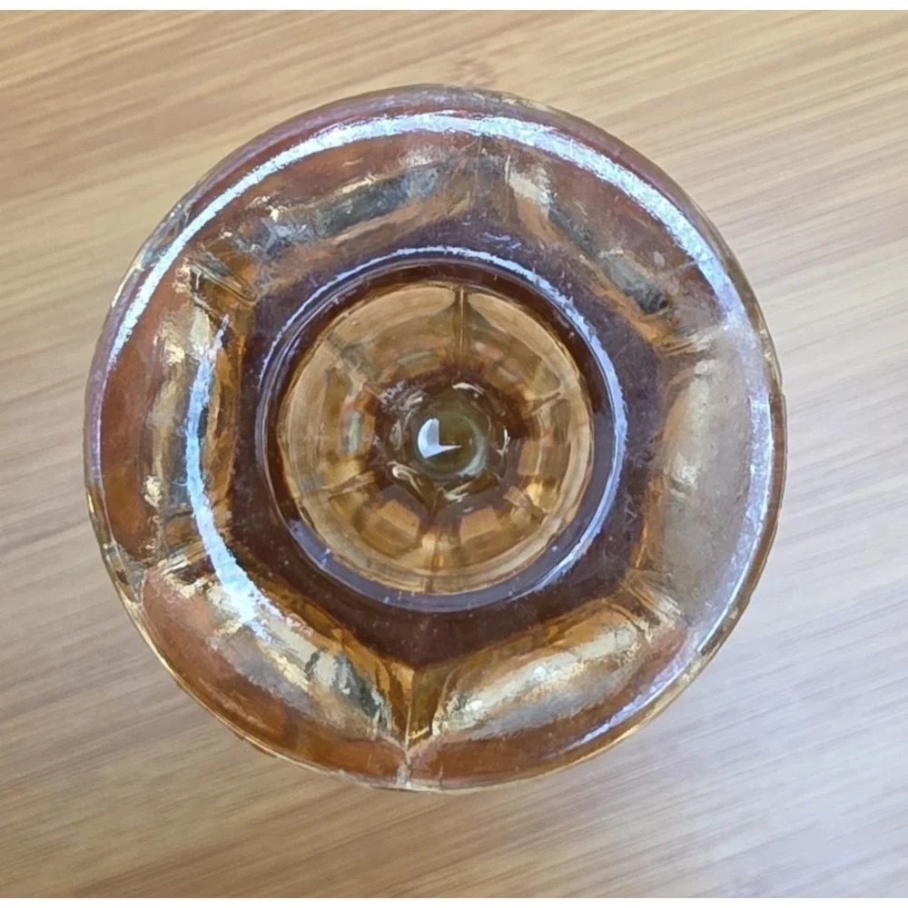Vintage Marigold Carnival Glass Candle Holder Candlestick Decorative Iridescent